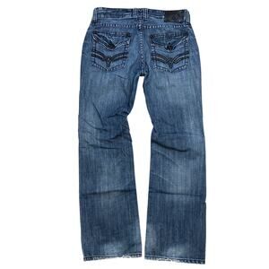 Affliction Cooper Relaxed Boot Dark wash Denim Jean distressed 34x34 embroidered